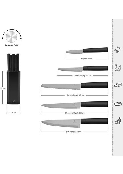 Grammy 6 Parça Bıçak Seti Siyah fiyatları