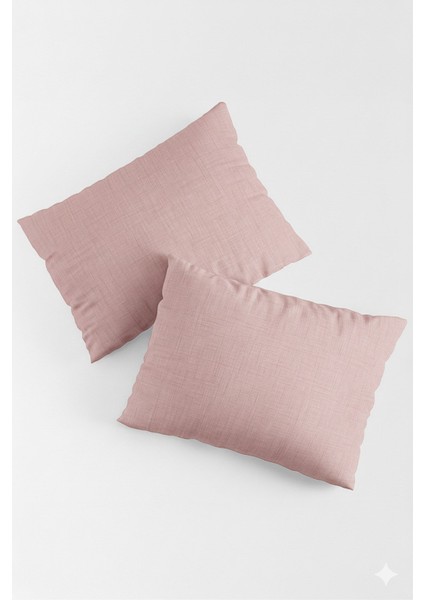 Vevra 2 Li Çizgili Pudra Renk Yastık Kılıfı Pamuklu Kumaş Fermuarlı
