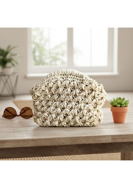 6163 El Yapımı Rafya Ip Clutch Çanta / 19 x 26 cm