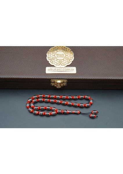 Zik Zag Model Gümüş Işlemeli Oltu Taşı Tesbih ST000162