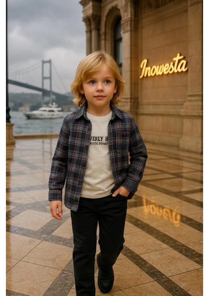 Erkek Çocuk Orta Kalınlıkta Kaşe Gömlekli Özel Kombinli 3'lü Takım