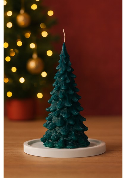 Dekoratif Yılbaşı Ağacı Mum, Yeşil Noel Ev Dekoru, Masa Dekoru, Hediyelik, Yılbaşı Mumu