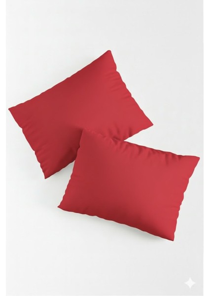 Vevra 2 Li Düz Kırmızı Renk Yastık Kılıfı Pamuklu Kumaş Fermuarlı