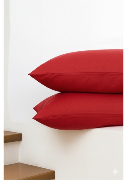 Vevra 2 Li Düz Kırmızı Renk Yastık Kılıfı Pamuklu Kumaş Fermuarlı modelleri