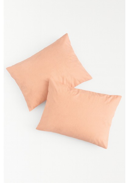 Vevra 2 Li Düz Turuncu Renk Yastık Kılıfı Pamuklu Kumaş Fermuarlı