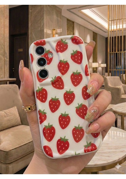 Samsung Galaxy A35 Uyumlu Sevimli Çilek Desenli Lansman Kılıf - Darbe Emici Lüks Kapak