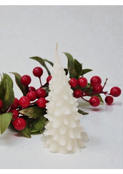 Dekoratif Yılbaşı Ağacı Mum, Beyaz Noel Ev Dekoru, Masa Dekoru, Hediyelik, Yılbaşı Mumu indirimleri
