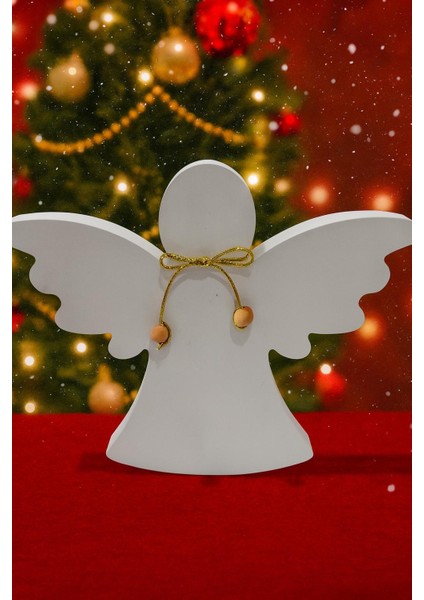 Yılbaşı Meleği, Beyaz Ahşap Yılbaşı Meleği, Ev Dekoru, Masa Dekoru, Yılbaşı Hediyelik