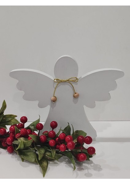 Yılbaşı Meleği, Beyaz Ahşap Yılbaşı Meleği, Ev Dekoru, Masa Dekoru, Yılbaşı Hediyelik fiyatları