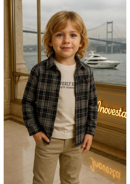 Erkek Çocuk Orta Kalınlıkta Kaşe Gömlekli Özel Kombinli 3'lü Takım