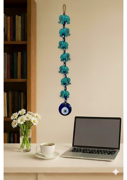 7’li Fil Figürlü Nazar Boncuklu Duvar Süsü – Şans ve Bereket Sembolü - Dekoratif Aksesuar