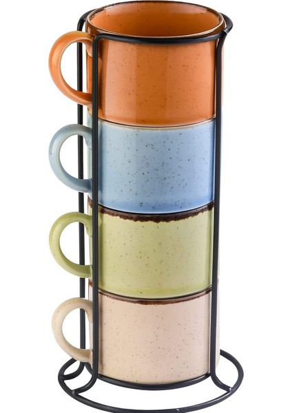 Metal Standlı Porselen Renkli Kupa Seti 4 Kişilik - 180ML - Kahve - Cappuccino fiyatları