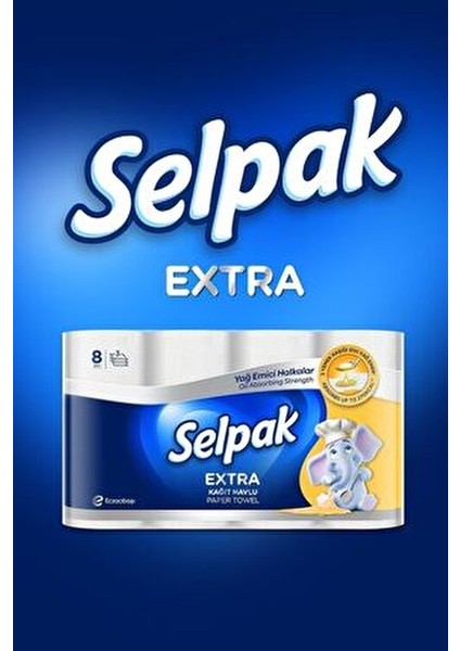 ® Extra Yağ Emici 8'li Rulo Kağıt Havlu 3 Katlı Kokusuz Mutfak ve Temizlik Kullanımı İçin