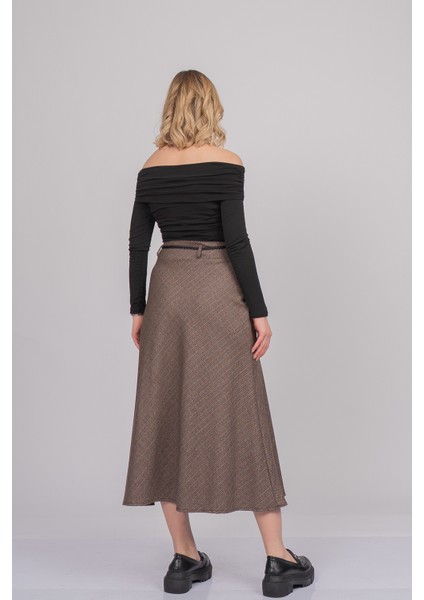 Hasır Kemer Dokuma Kare Desen Yüksek Bel Etek 6834 modelleri