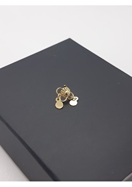 925 Ayar Gümüş Altın Kaplama Zirkon Taşlı Sallantılı Kare Tektaşlı Hızma Kadın Aksesuar