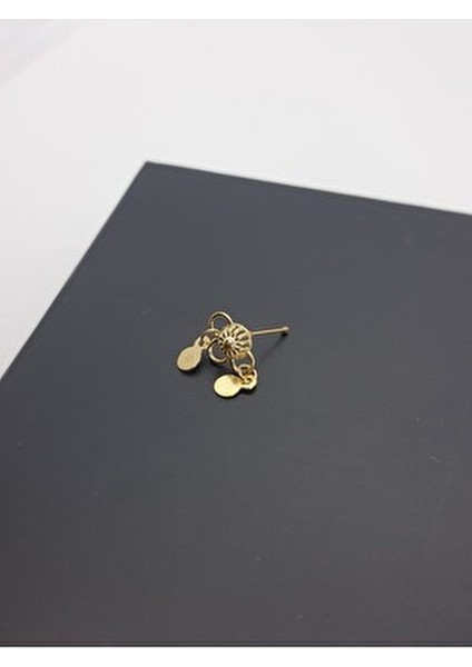 925 Ayar Gümüş Altın Kaplama Zirkon Taşlı Sallantılı Kare Tektaşlı Hızma Kadın Aksesuar