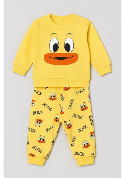 Kız/erkek Bebek Unısex Duck Ördek Desenli 2li Takım Sweatshirt ve Alt 6-9-12-18AY modelleri