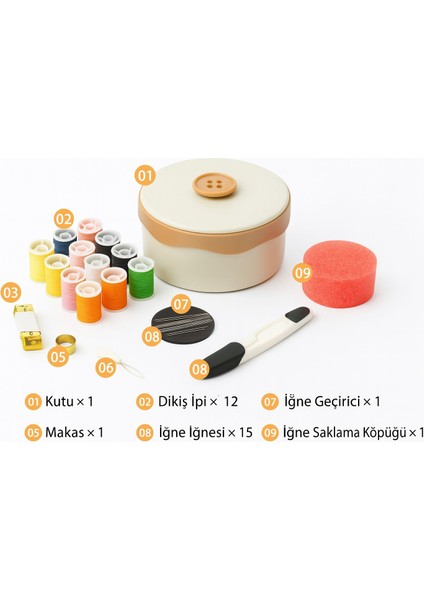 Kompakt Dikiş Seti– Iğne Makas Mezura Iğne Geçirici ve Saklama Kutu Tamirat&onarım Seti Kahverengi modelleri