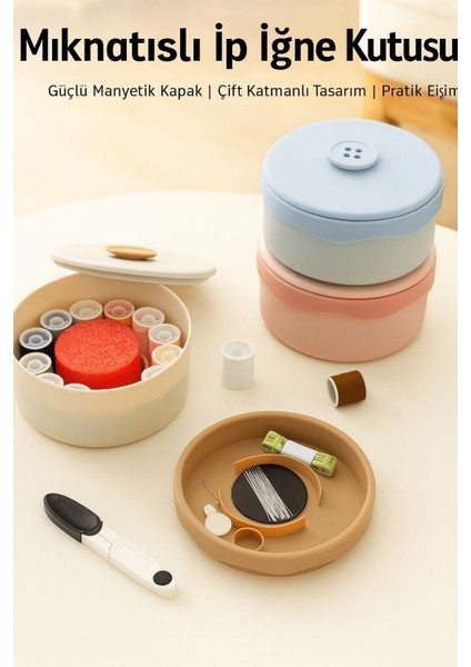 Kompakt Dikiş Seti– Iğne Makas Mezura Iğne Geçirici ve Saklama Kutu Tamirat&onarım Seti Pembe fırsatları