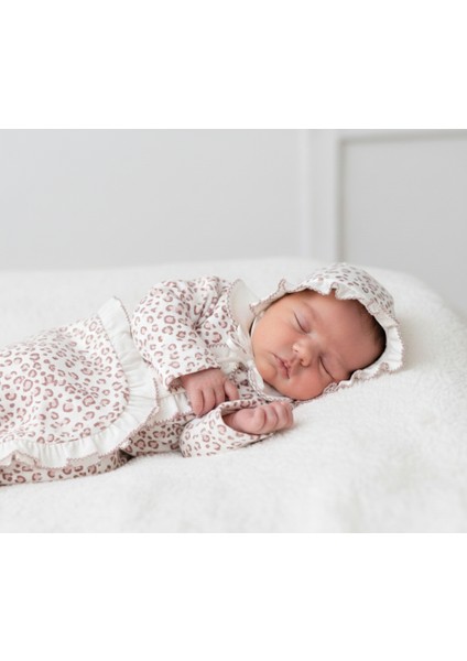 Leopar Desenli Kendinden Eldivenli 3'lü Takım