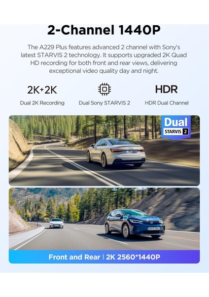 A229 Plus 3 Kameralı Ön-Iç-Arka 2K+2K+1080P Hdr Sony Starvis 2 Wifi Gps’li Araç Kamerası fiyatları