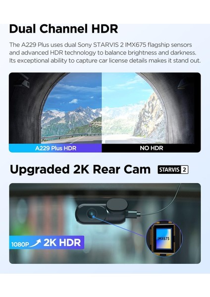 A229 Plus 3 Kameralı Ön-Iç-Arka 2K+2K+1080P Hdr Sony Starvis 2 Wifi Gps’li Araç Kamerası fırsatları