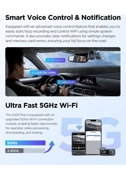 A229 Plus 3 Kameralı Ön-Iç-Arka 2K+2K+1080P Hdr Sony Starvis 2 Wifi Gps’li Araç Kamerası indirimleri