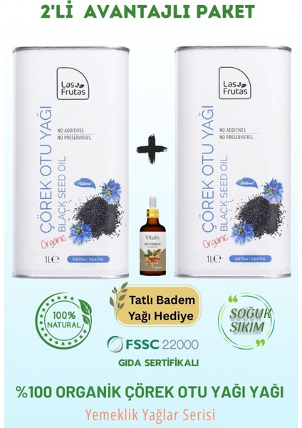 Las Frutas Organik Çörekotu Yağı 1 Litre 2'li