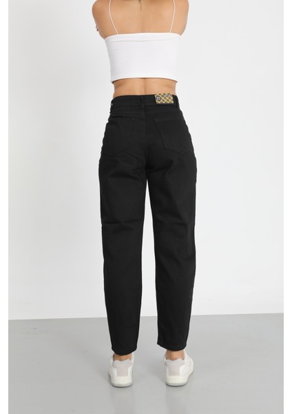 Siyah Mom Jeans Pantolon