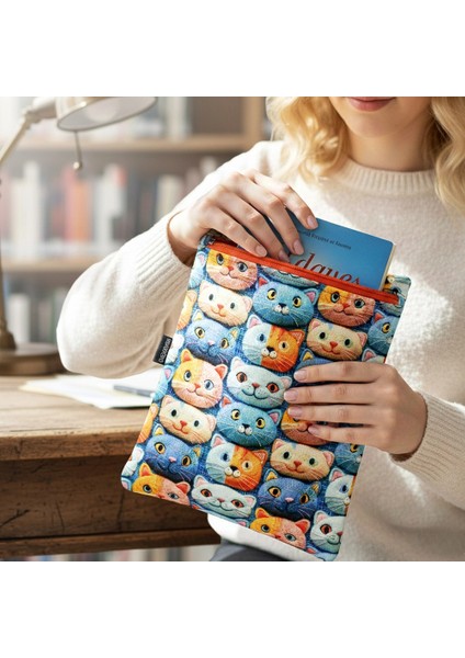 El Yapımı 3D Kedi Desenli Kitap ve Tablet Kılıfı (21X27 Cm)