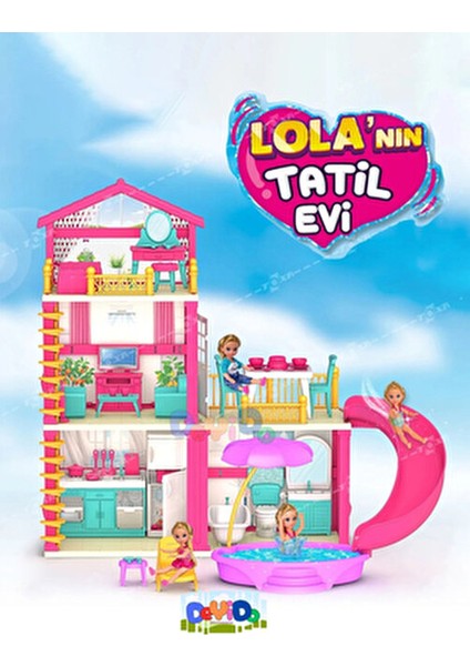 Lola'nın Tatil Evi 3 Katlı Su Kaydıraklı Barbie Evi Oyun Seti 4 Odalı Teraslı Eğlenceli modelleri