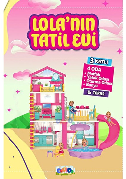 Lola'nın Tatil Evi 3 Katlı Su Kaydıraklı Barbie Evi Oyun Seti 4 Odalı Teraslı Eğlenceli fırsatları
