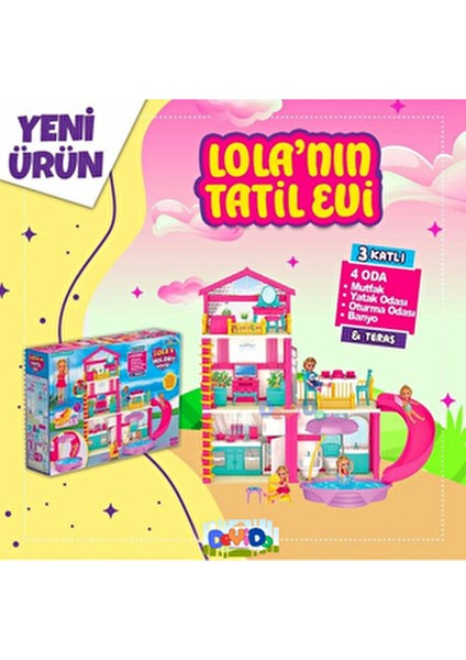 Lola'nın Tatil Evi 3 Katlı Su Kaydıraklı Barbie Evi Oyun Seti 4 Odalı Teraslı Eğlenceli indirimleri