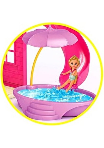 Lola'nın Tatil Evi 3 Katlı Su Kaydıraklı Barbie Evi Oyun Seti 4 Odalı Teraslı Eğlenceli