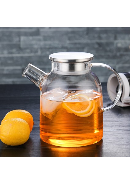 Borosilikat Cam Metal Kapaklı Bitki Çayı Demliği & Sürahi 1800 ml