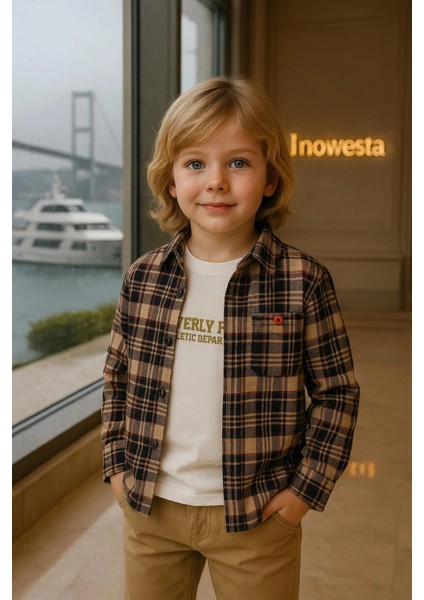 Erkek Çocuk Orta Kalınlıkta Kaşe Gömlekli Özel Kombinli 3'lü Takım