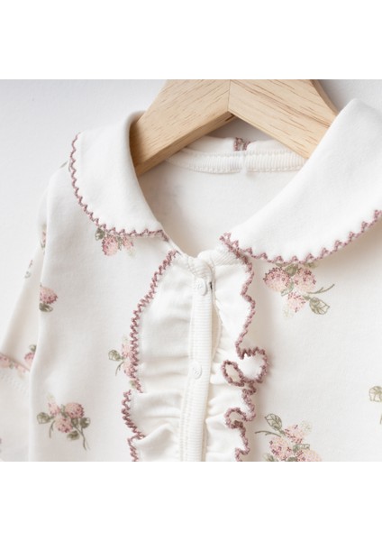 Zarif Ortanca Çiçek Desenli Kendinden Eldivenli Bebek Tulumu modelleri