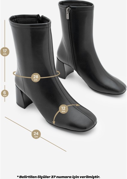 Kadın Küt Burun Fermuarlı Topuklu Bot Nonas Siyah