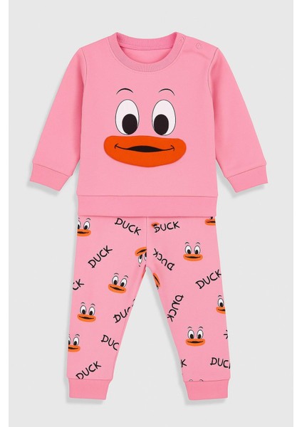 Kız/erkek Bebek Unısex Duck Ördek Desenli 2li Takım Sweatshirt ve Alt 6-9-12-18AY modelleri