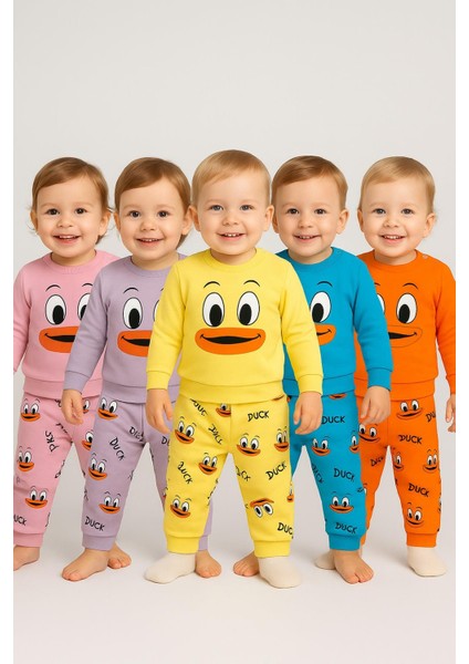 Kız/erkek Bebek Unısex Duck Ördek Desenli 2li Takım Sweatshirt ve Alt 6-9-12-18AY fırsatları