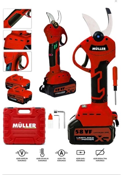 Alman Profesyonel Çift Akülü Profesyonel Ağaç Odun Dal Kesme Makinası Şarjlı Budama Makası - Mavi