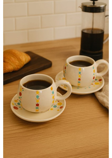 Duble 2'li Seramik Kahve Fincan Takımı - 150ML - Renki Benek Desenli fiyatları