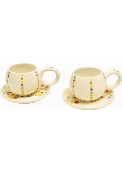 Duble 2'li Seramik Kahve Fincan Takımı - 150ML - Renki Benek Desenli modelleri