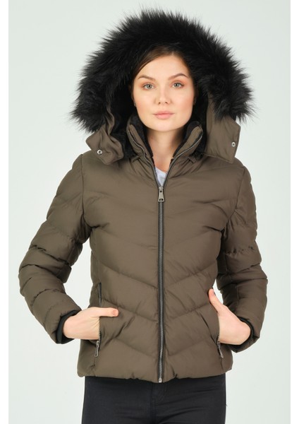 BESTE KADIN MONT BESTE Çıkabilir Kapüşonlu Kürk Astarlı Şişme Kadın Mont