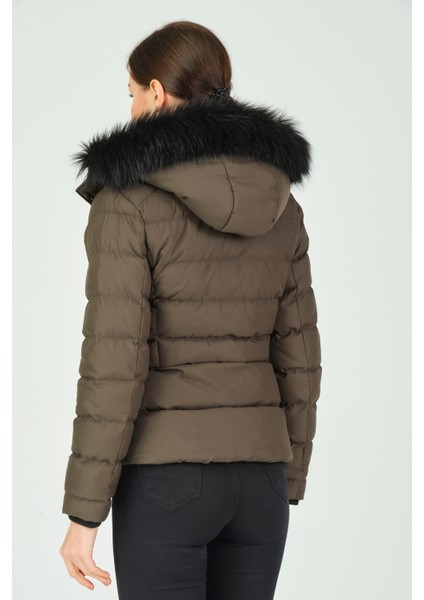 BESTE KADIN MONT BESTE Çıkabilir Kapüşonlu Kürk Astarlı Şişme Kadın Mont