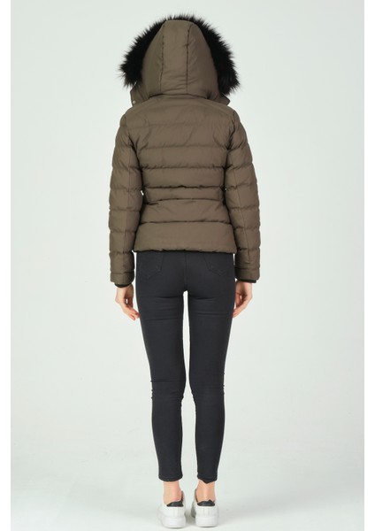 BESTE KADIN MONT BESTE Çıkabilir Kapüşonlu Kürk Astarlı Şişme Kadın Mont