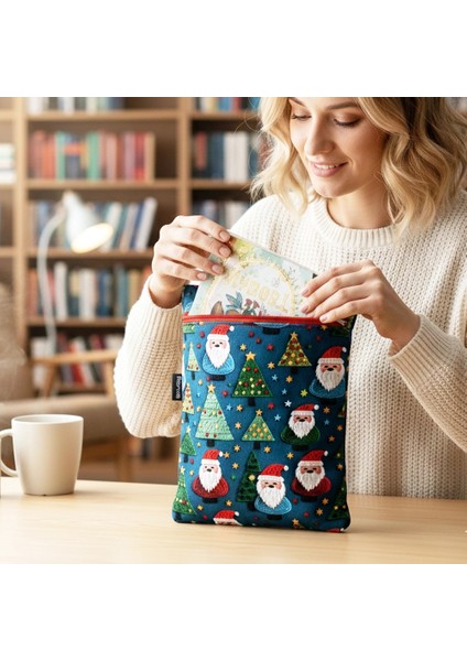 El Yapımı 3D Noel Baba ve Çam Ağacı Kitap ve Tablet Kılıfı (21X27 Cm)