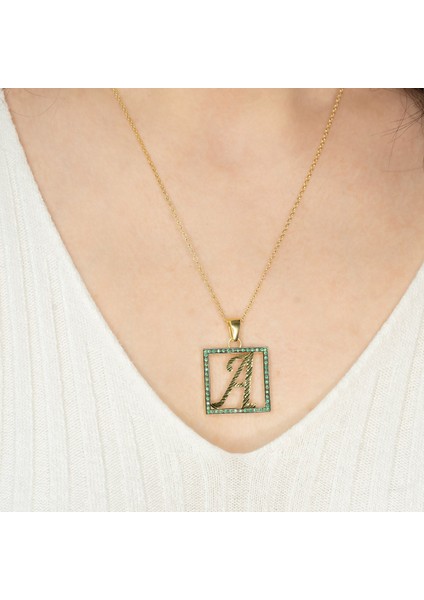 A Harfli Yeşil Taşlı 14 Ayar Altın Kaplama Kolye Hr1 modelleri