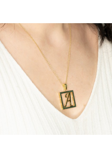 A Harfli Yeşil Taşlı 14 Ayar Altın Kaplama Kolye Hr1 fırsatları