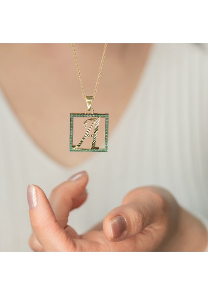 A Harfli Yeşil Taşlı 14 Ayar Altın Kaplama Kolye Hr1 indirimleri
